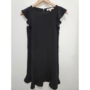 Loft Petites Black Ruffle Sleeve Flounce Hem Shift Dress 00P 497223